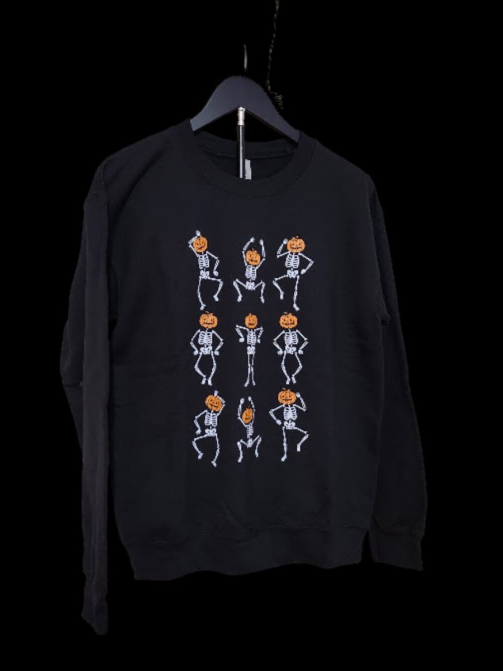 Gildan Heavy Blend Halloween Sweatshirt S Black Pumpkin Skeleton Dancing Graphic